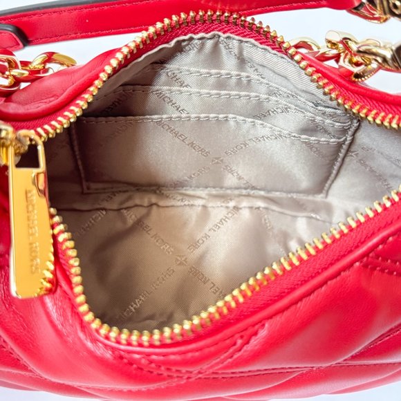 Michael Kors CORA XS MINI Shoulder Crossbody Bag Quilted Bright Red/Gold - Picture 10 of 14